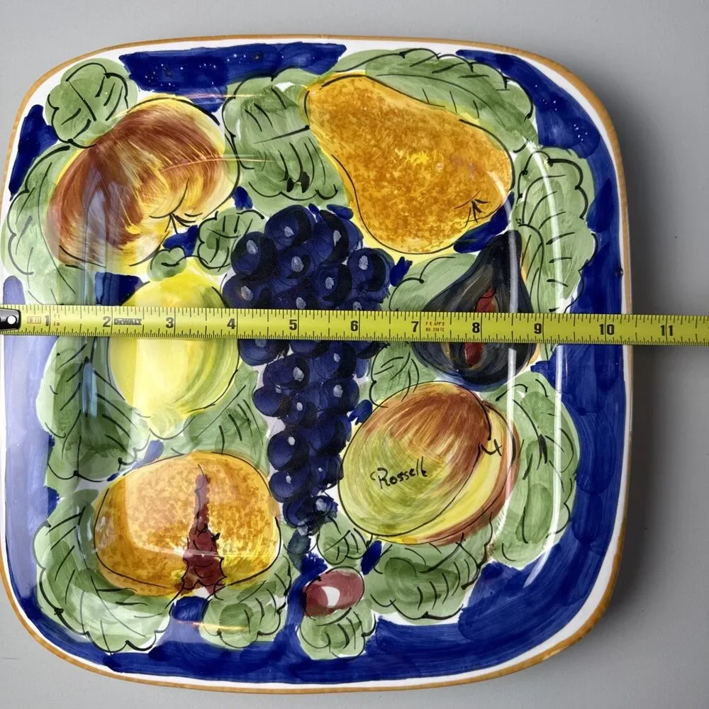 VTG Square Fruit Design Wall‎ Plate Signed Made In Florence Italy 10.75